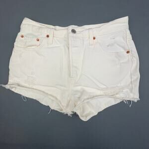 Levi’s 501 White Distressed Shorts | High Rise Button Fly Denim | Size 31W